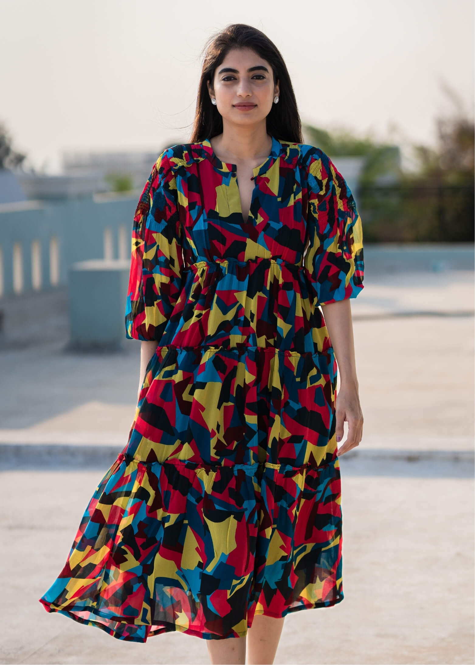 ABSTRACT MIDI DRESS